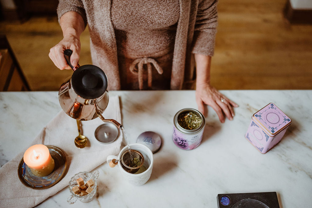 Julie Barlow preparing mindful tea time ritual